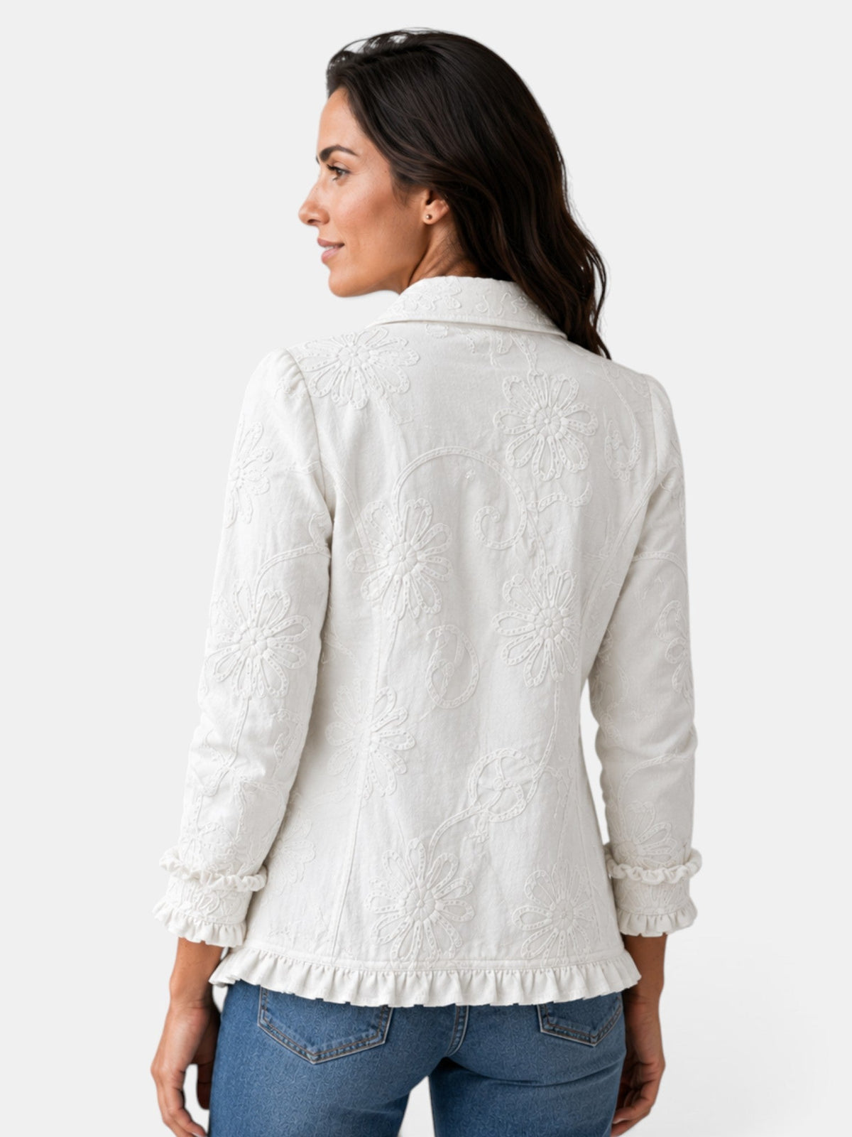 Blazer Mujer Elegante con Volantes y Solapa Plisada