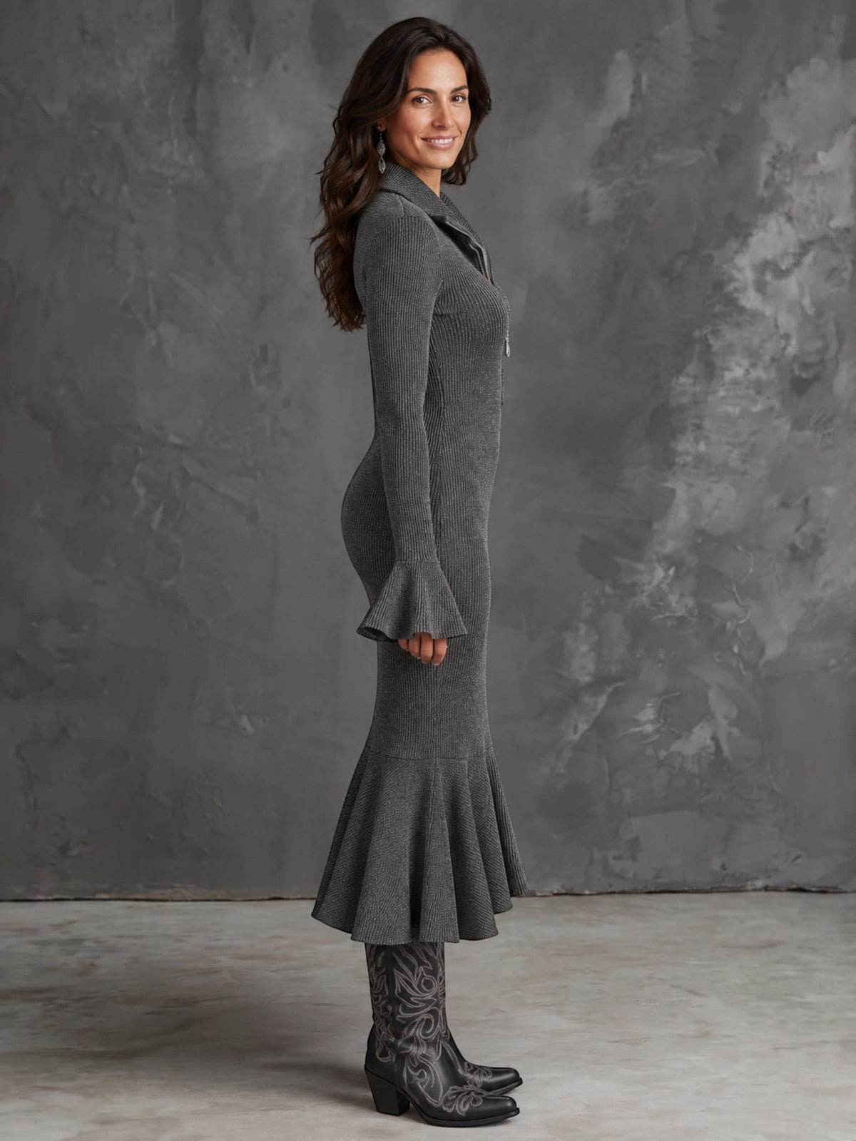 Vestido Midi Mujer Punto Canalé