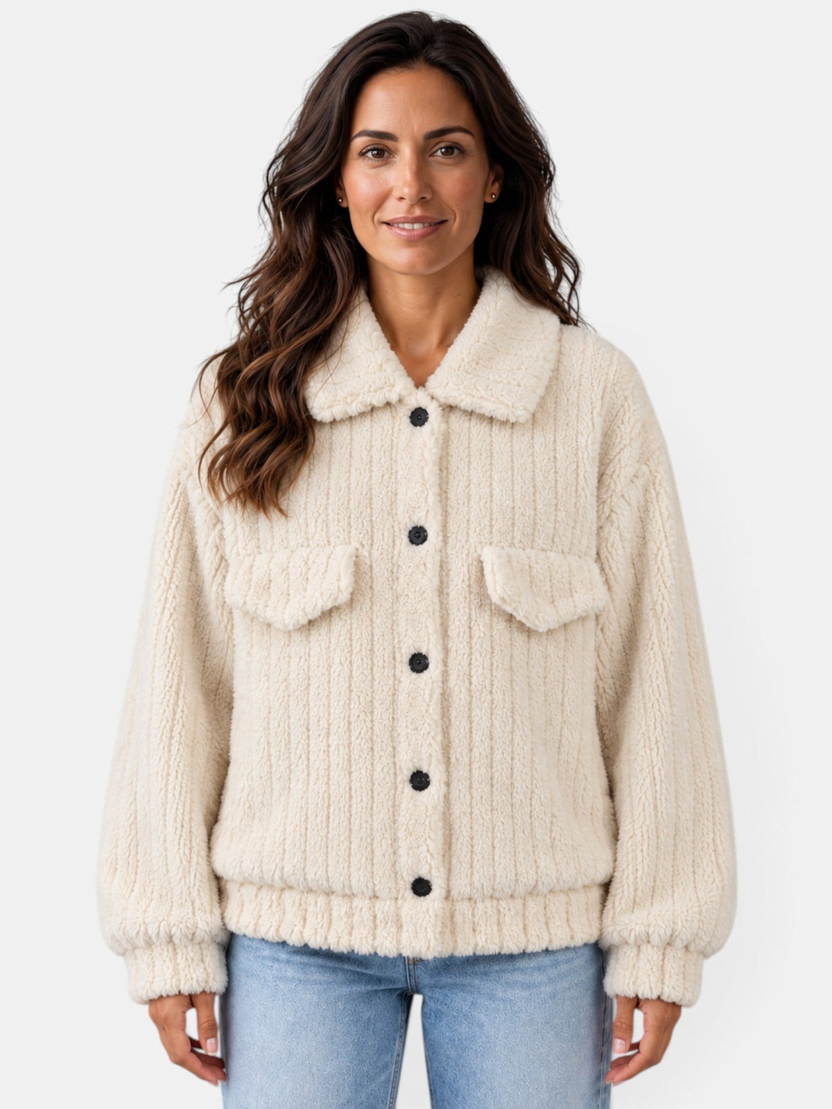 Chaqueta Mujer Teddy con Cuello