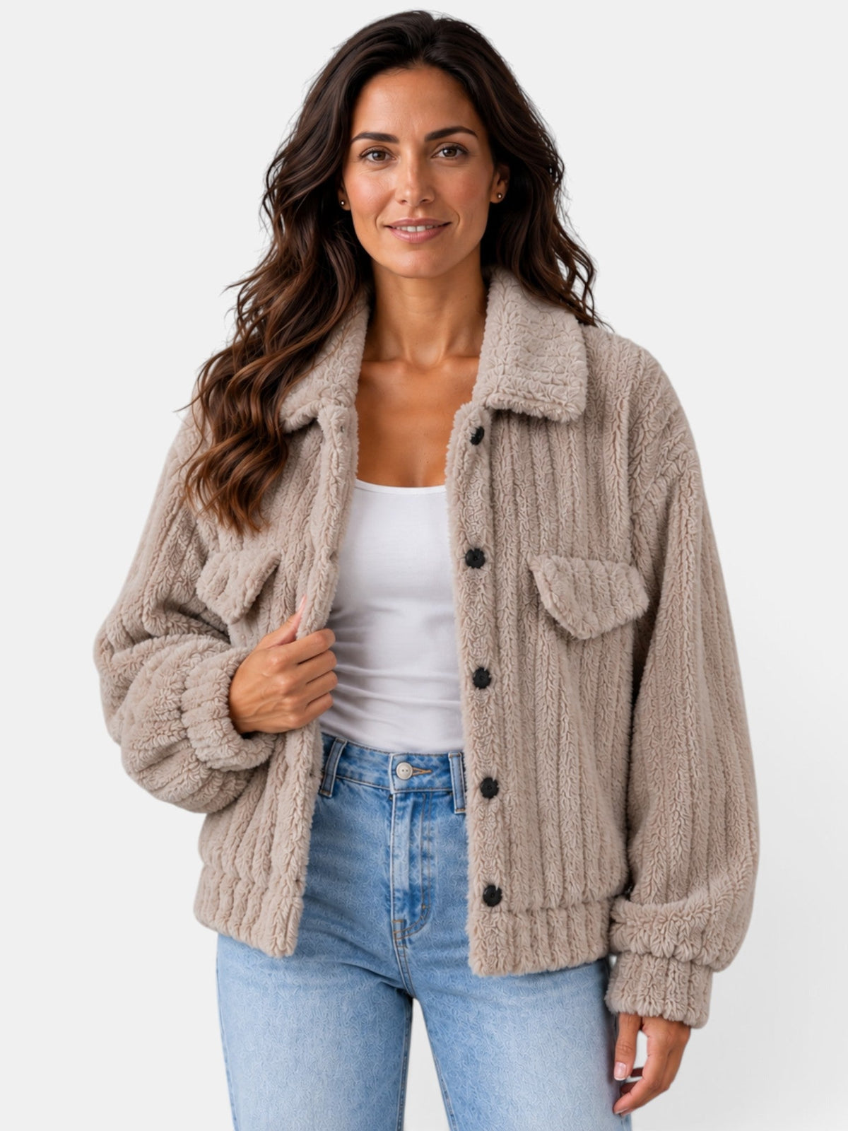 Chaqueta Mujer Teddy con Cuello