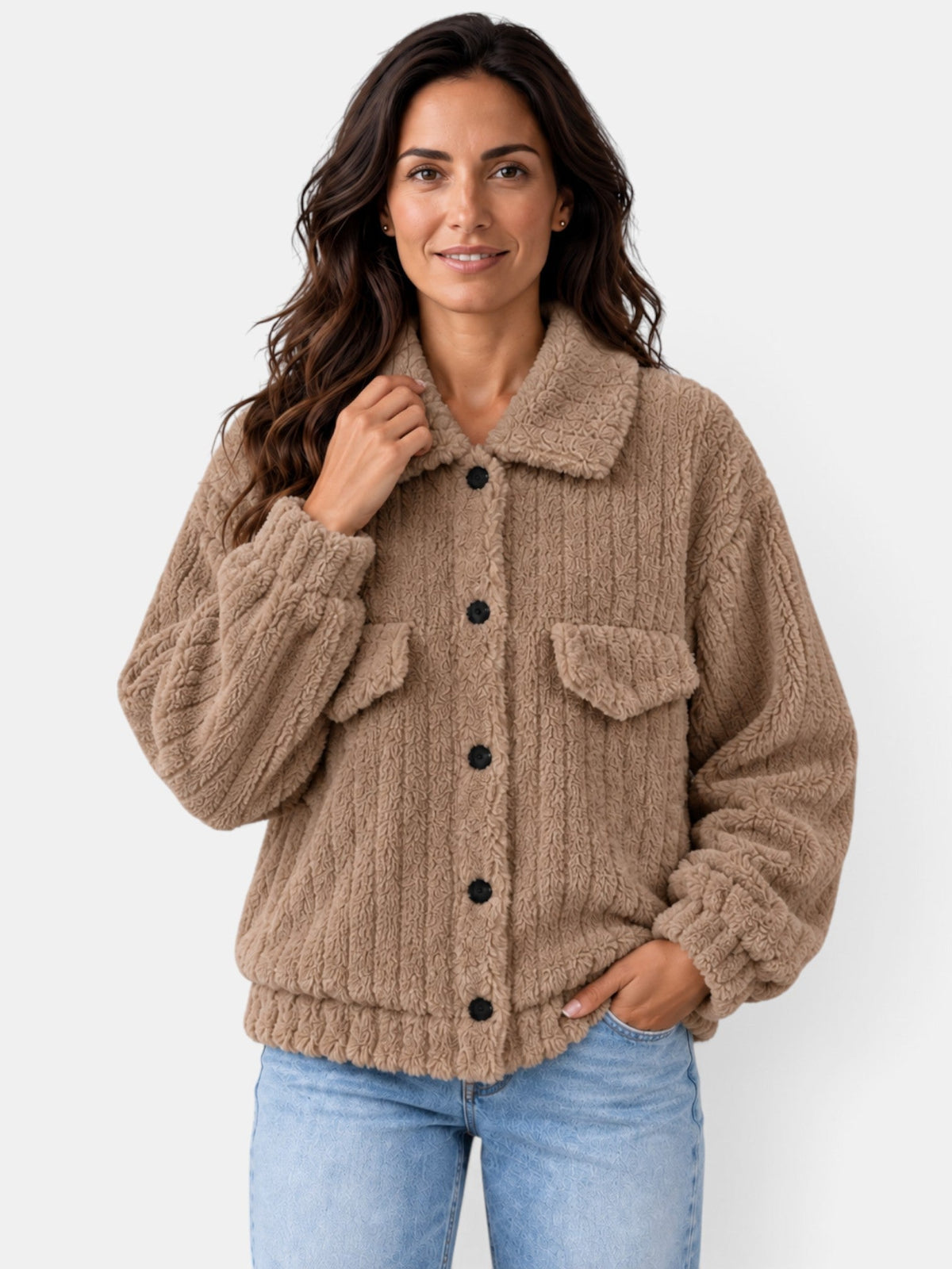 Chaqueta Mujer Teddy con Cuello