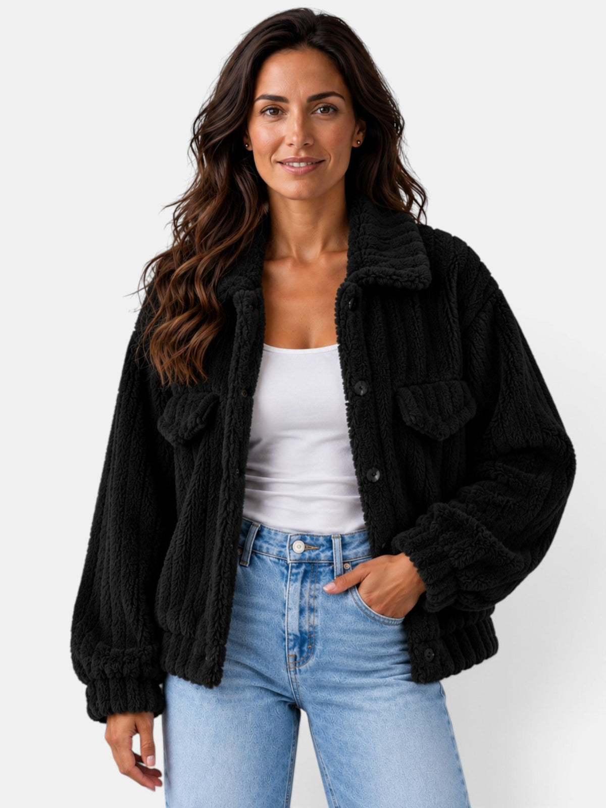 Chaqueta Mujer Teddy con Cuello