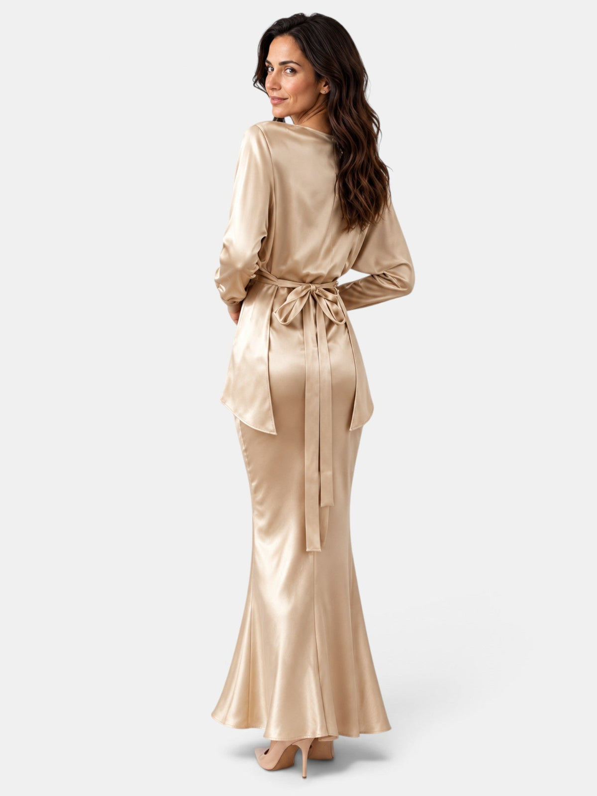 Conjunto Mujer Satén Champán Falda Sirena