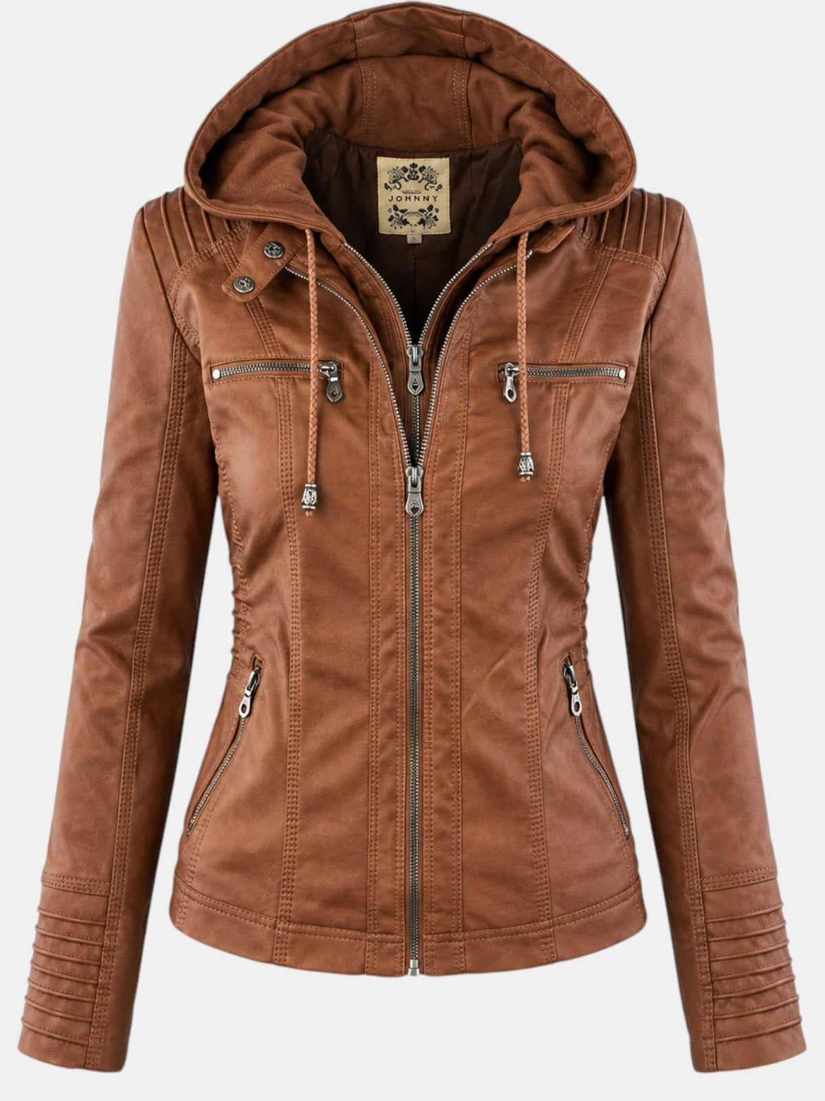 Chaqueta Impermeable de Polipiel para Mujer con Capucha