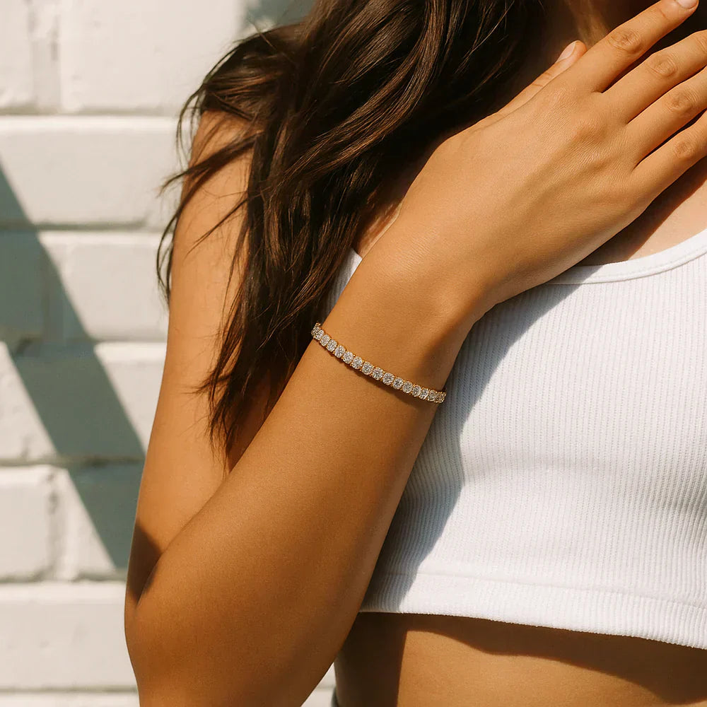 Pulsera Tenis Chapada en Oro con Moissanite