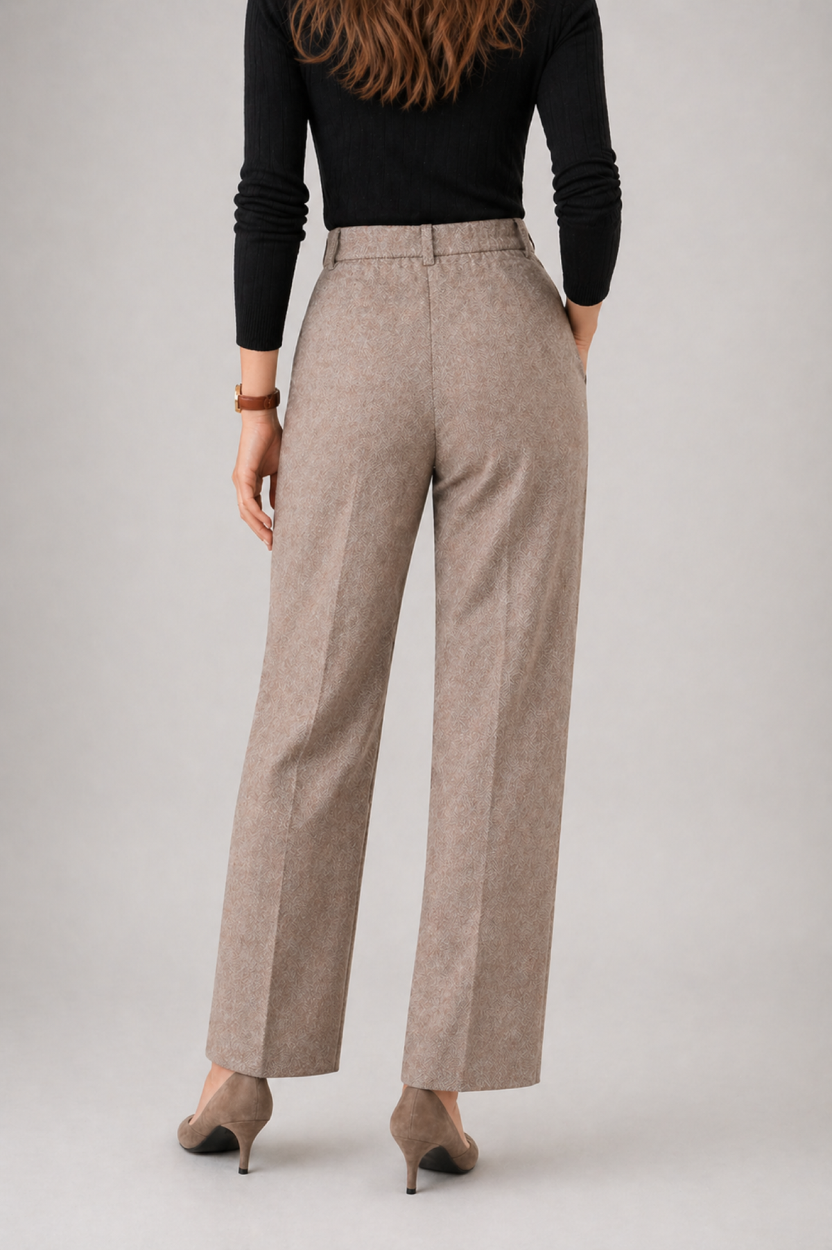 Pantalón de Lana con Pliegues y Cintura Alta para Mujer