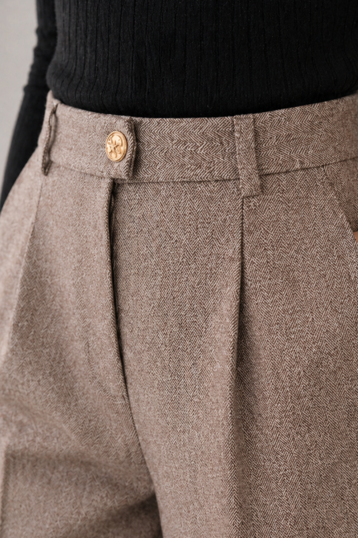 Pantalón de Lana con Pliegues y Cintura Alta para Mujer