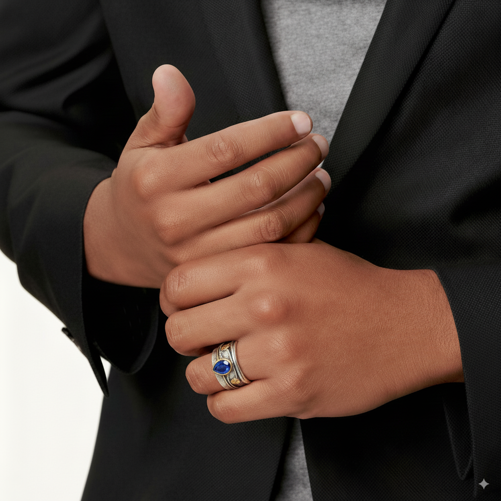 Anillo Plata Vintage con Cristal Azul
