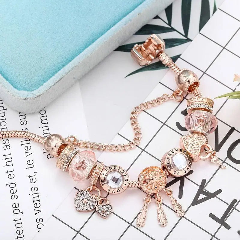 Pulsera Atrapasueños Rosa con Charms Plata