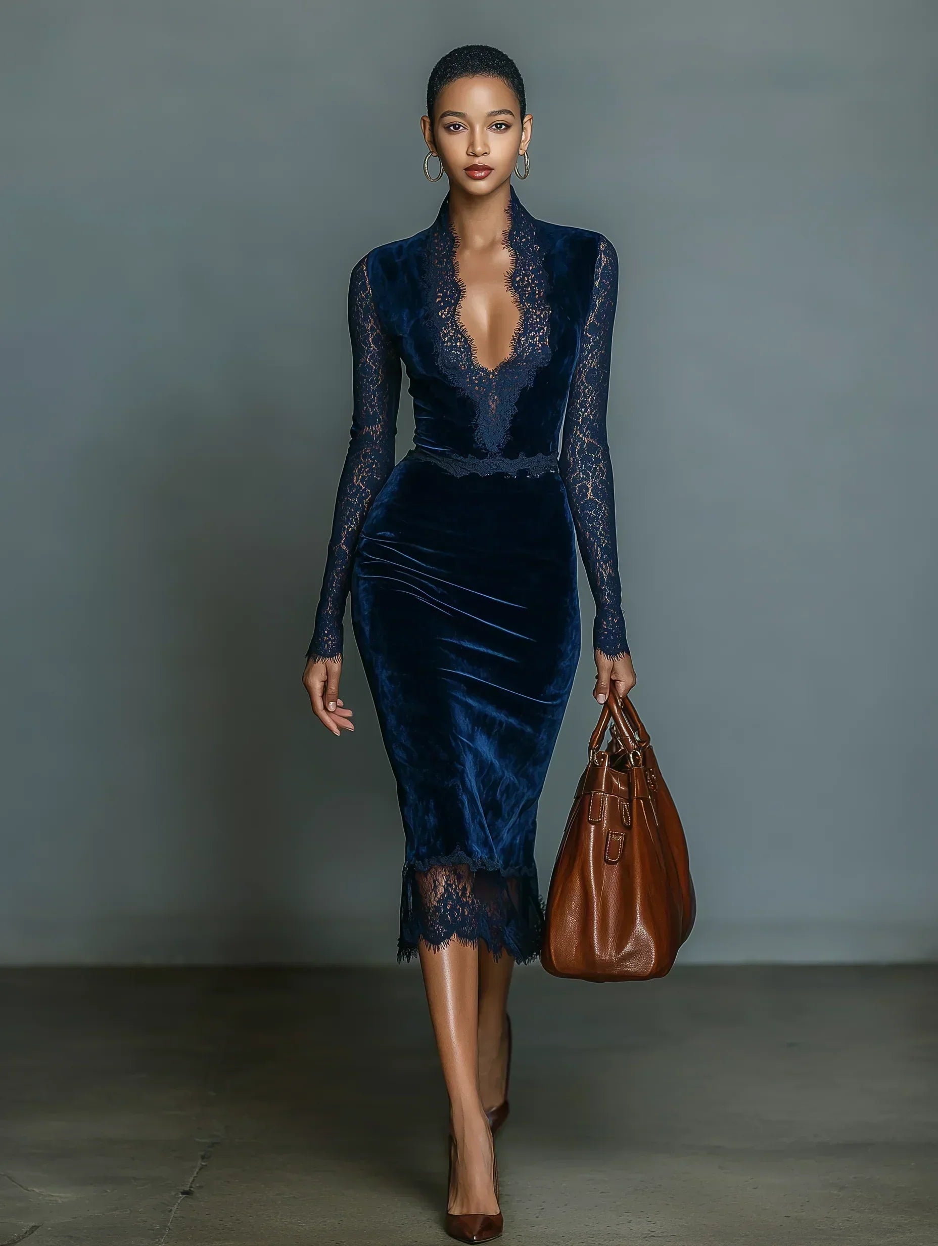 Beatrice | Vestido Midi de Terciopelo Azul Noche
