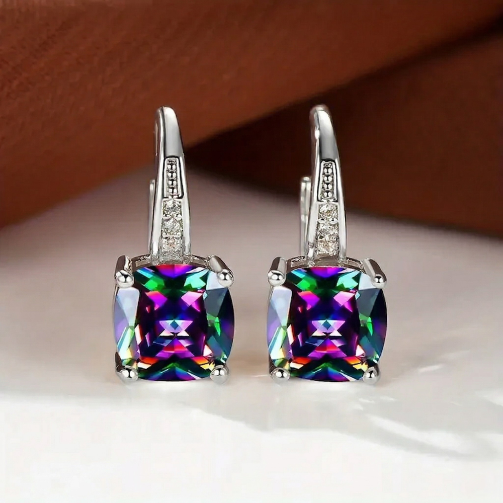 Pendientes Aro con Piedra Oro Blanco