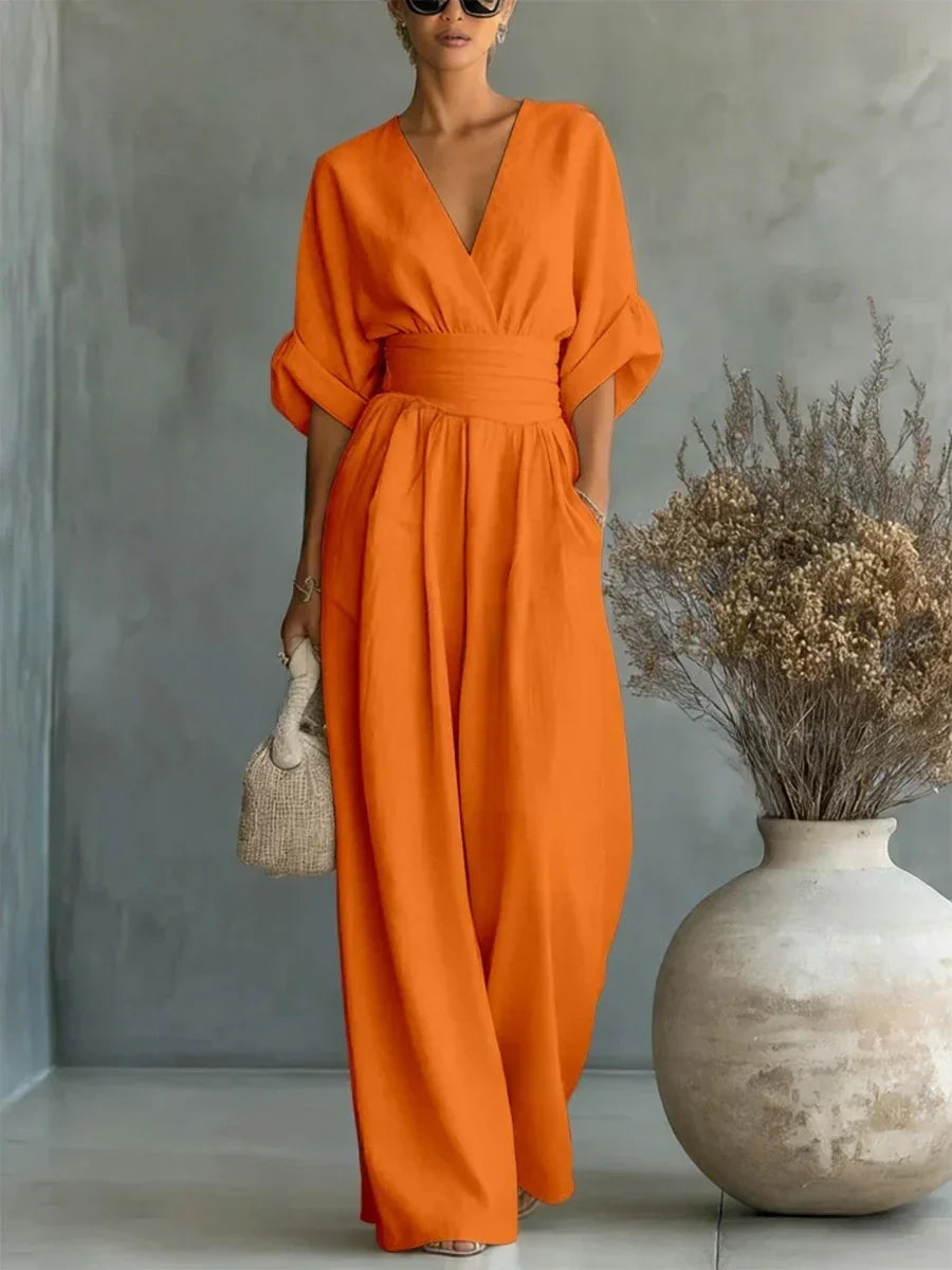 Noe | Tuta elegante con scollo a V e vita alta