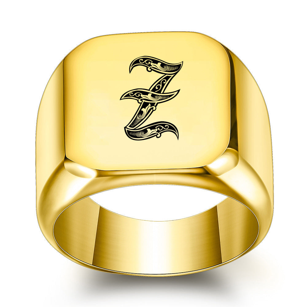 Anillo Clásico con Inicial Noble Oro
