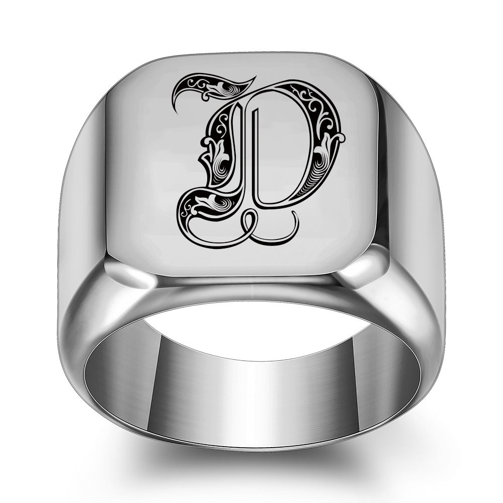 Anillo Clásico con Inicial Noble Oro Blanco