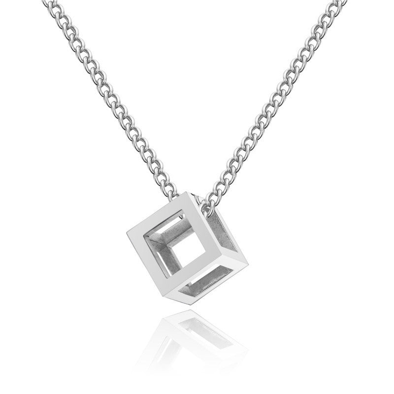 Collar con Colgante Cubo Hueco Oro Blanco