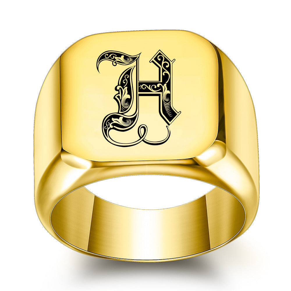 Anillo Clásico con Inicial Noble Oro