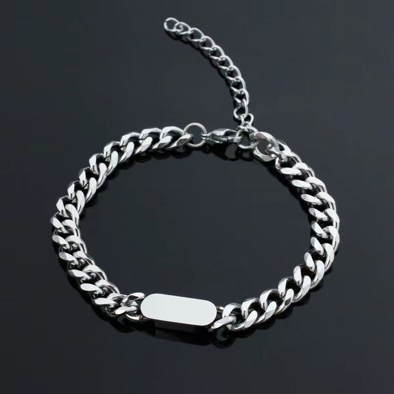 Pulsera de Cadena Cubana con Placa Oro Blanco