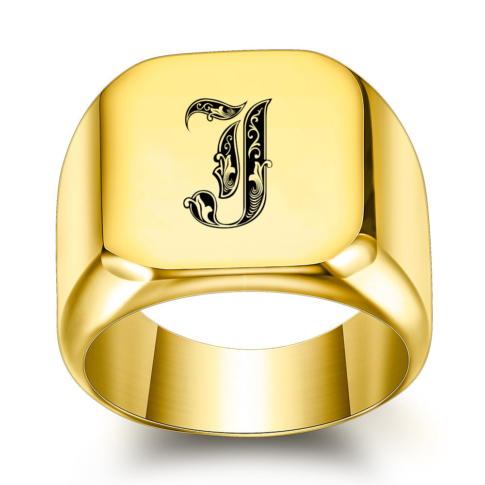 Anillo Clásico con Inicial Noble Oro
