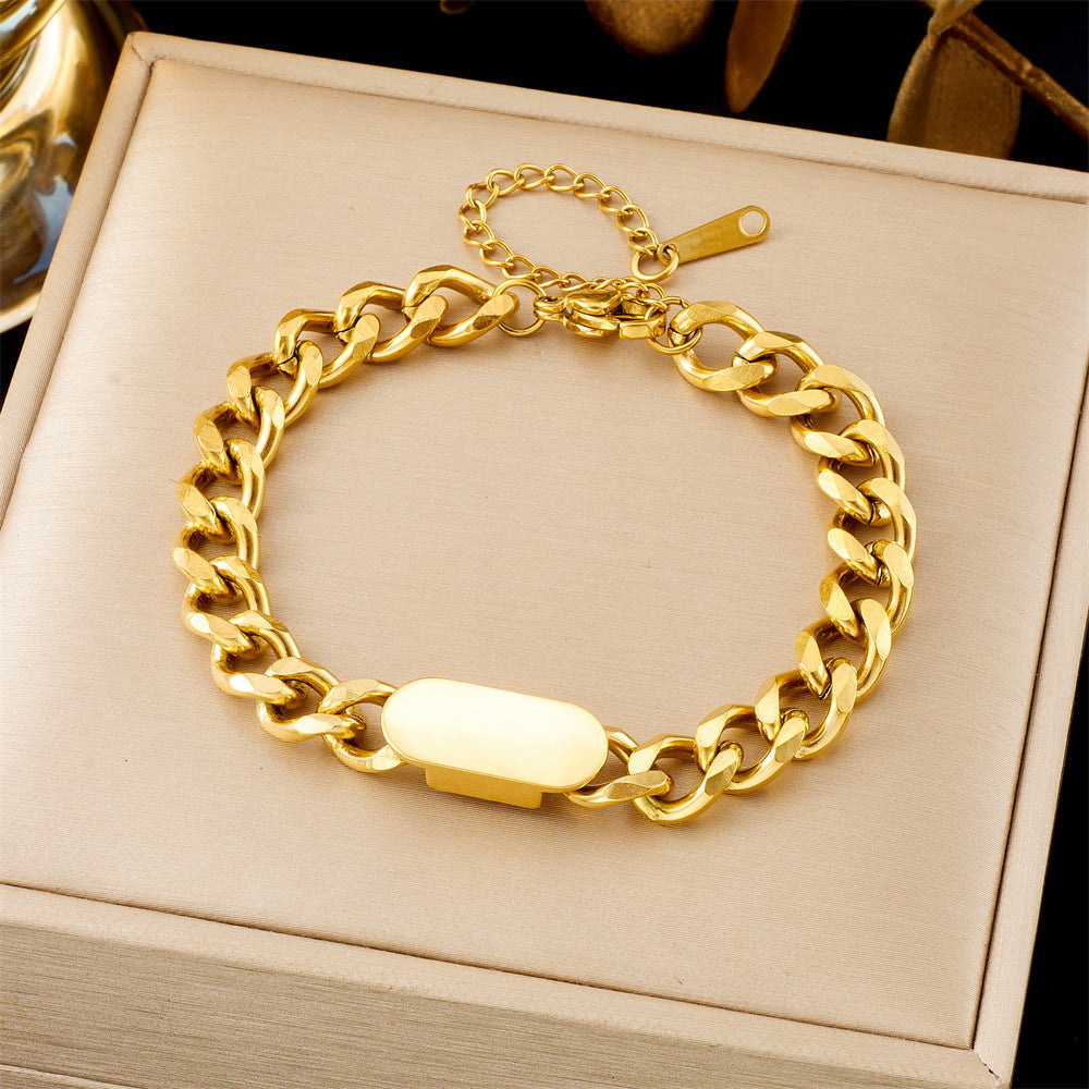 Pulsera de Cadena Cubana con Placa Oro