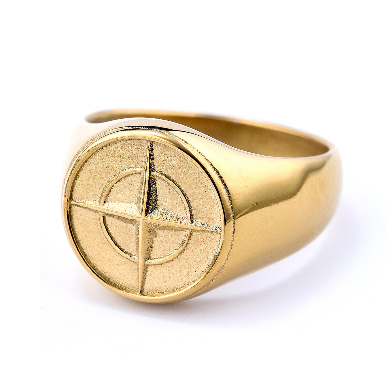 Anillo de Sello Brújula Clásico Oro Blanco