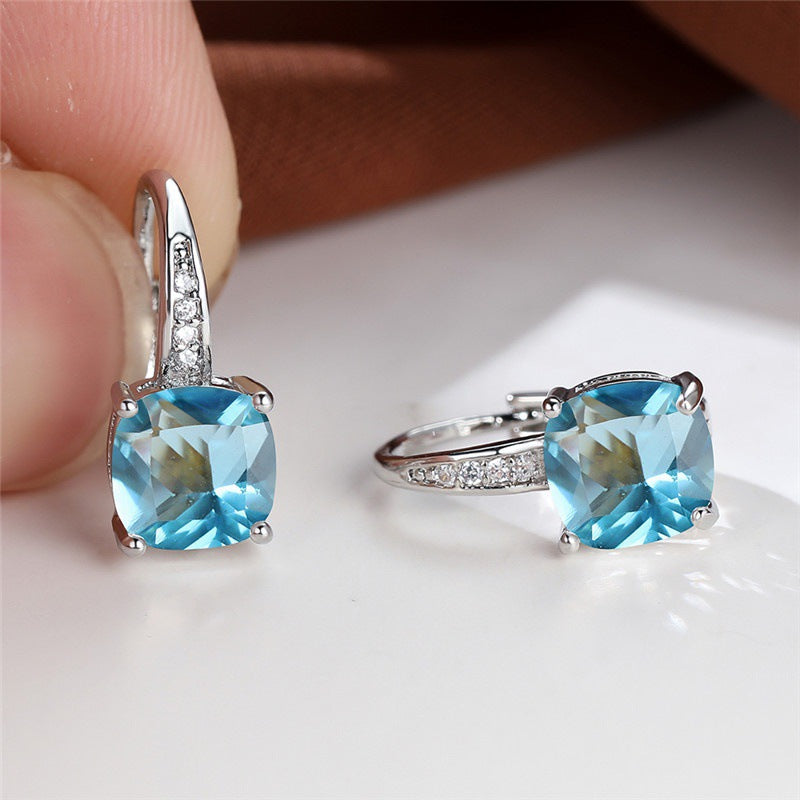 Pendientes Aro con Piedra Oro Blanco