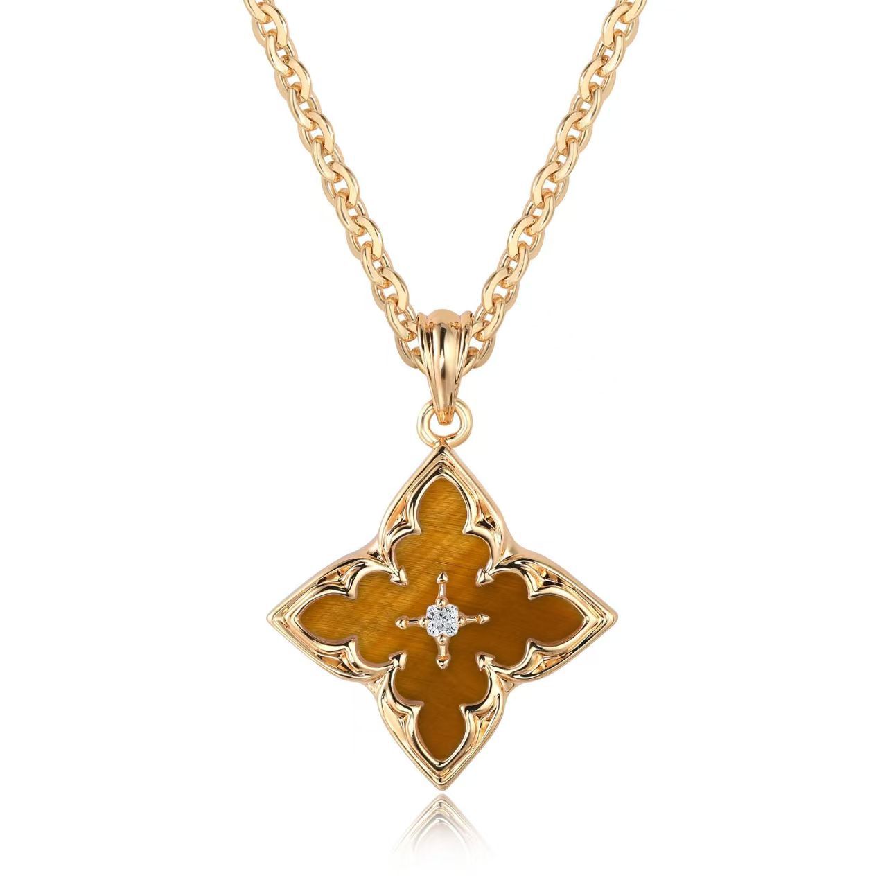 Collar Colgante Trébol Marrón Oro