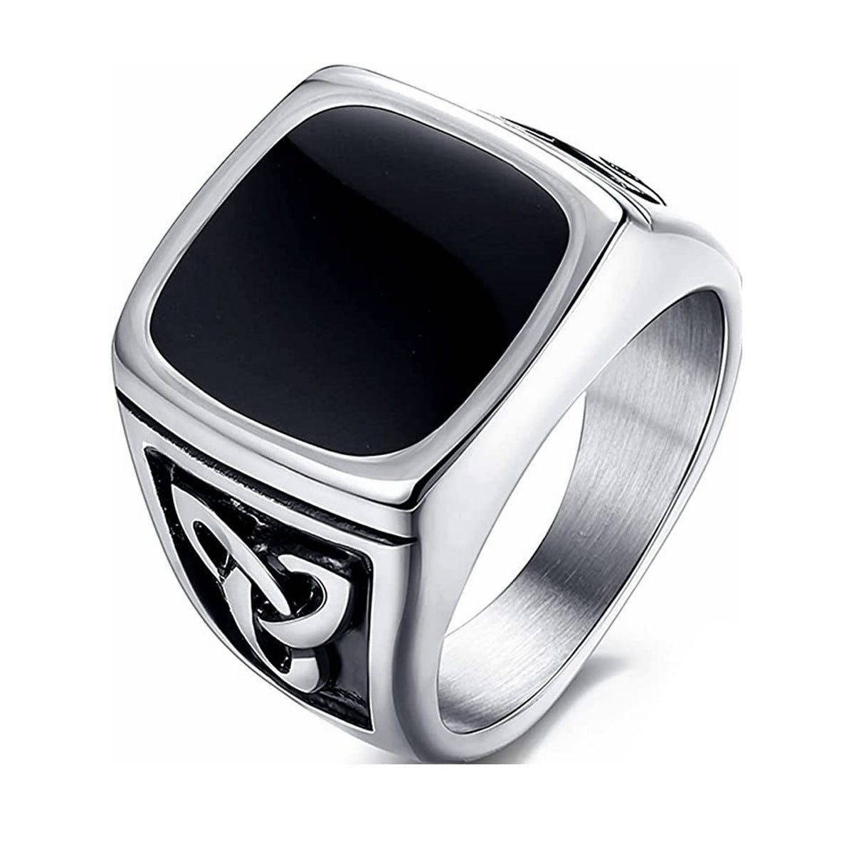 Anillo de Sello Ónix Negro Oro Blanco