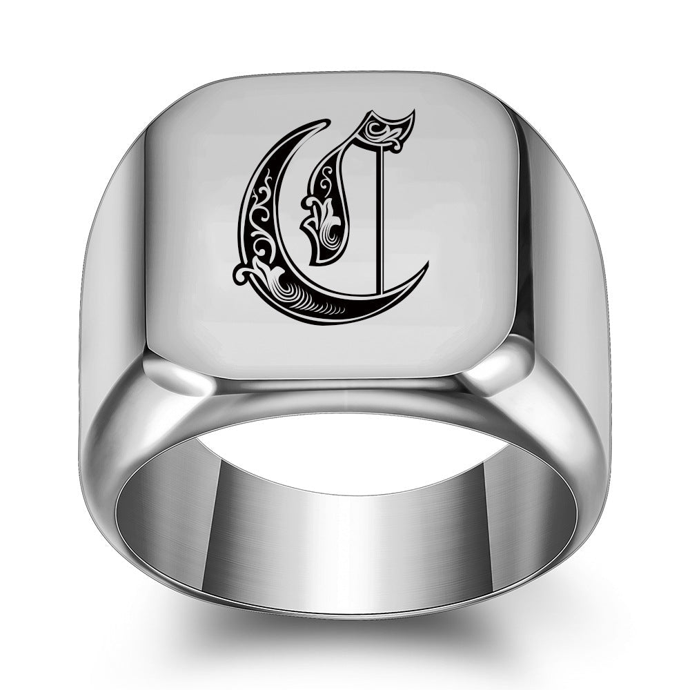 Anillo Clásico con Inicial Noble Oro Blanco