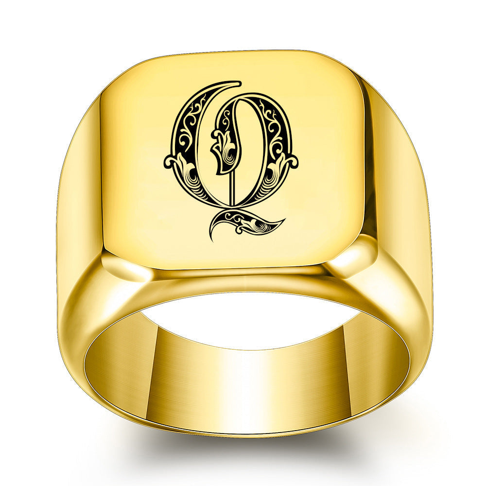 Anillo Clásico con Inicial Noble Oro