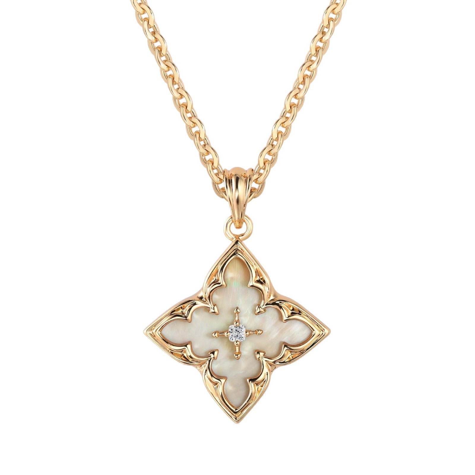 Collar Colgante Trébol Blanco Oro