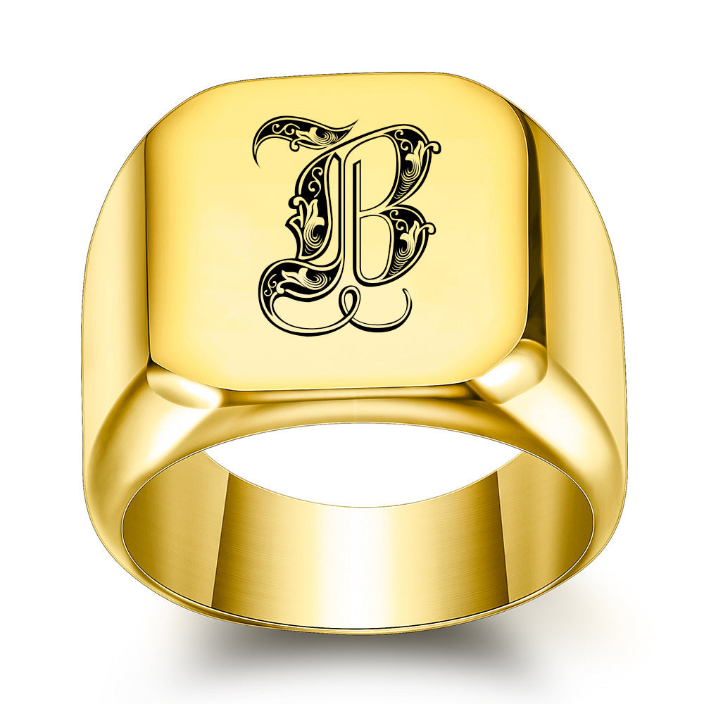 Anillo Clásico con Inicial Noble Oro