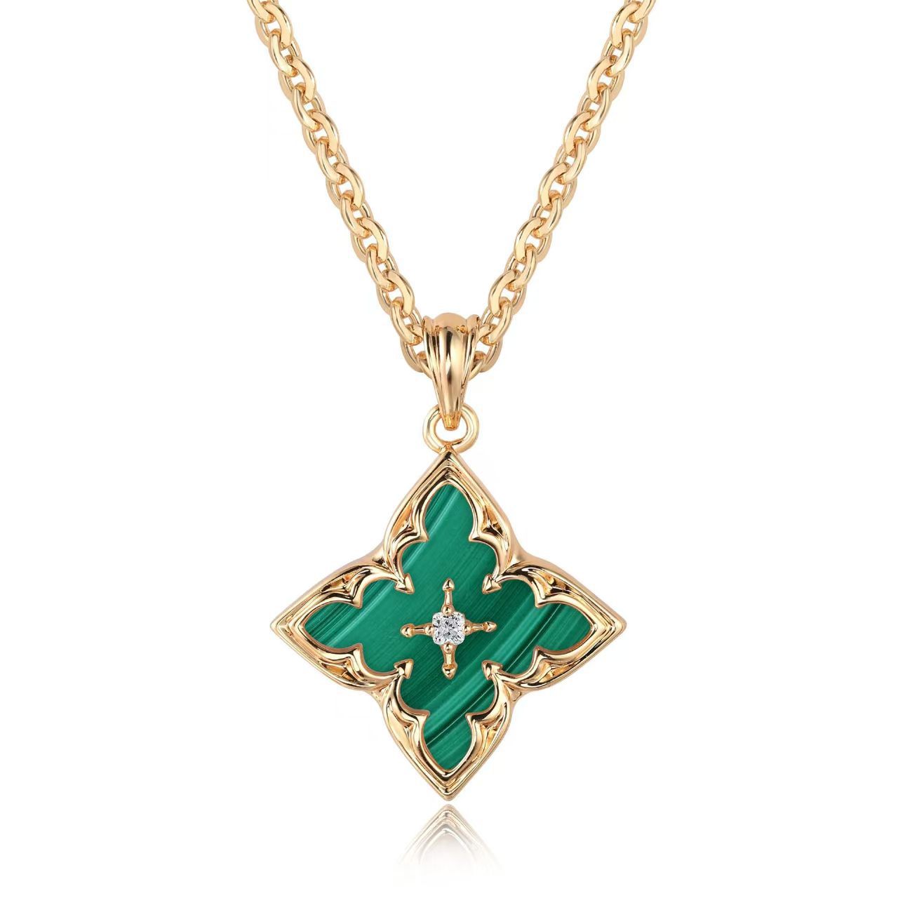 Collar Colgante Trébol Azul Oro
