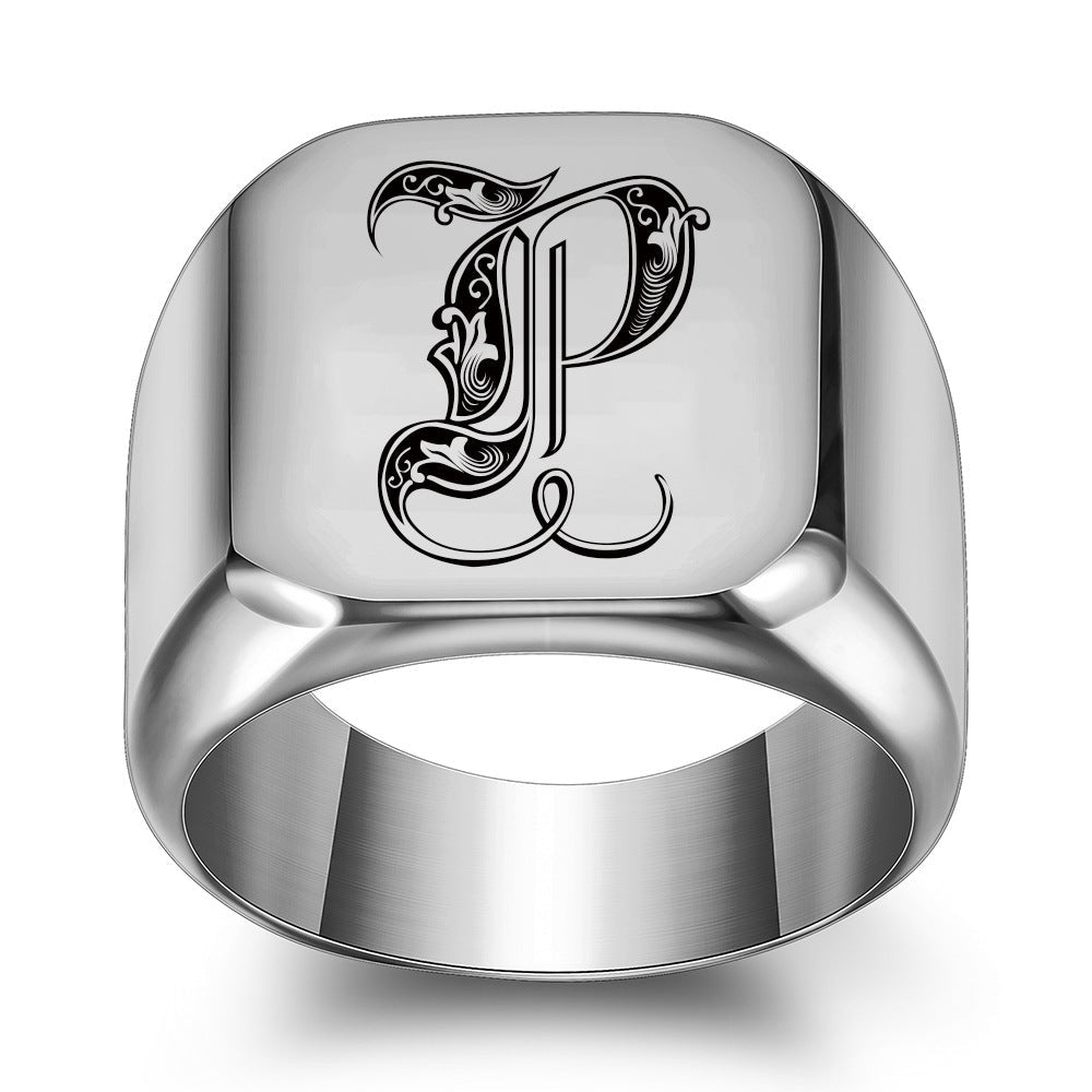 Anillo Clásico con Inicial Noble Oro Blanco