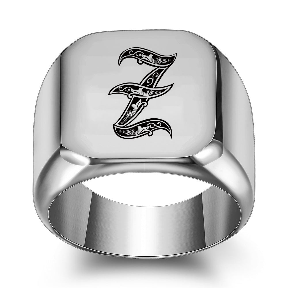 Anillo Clásico con Inicial Noble Oro Blanco