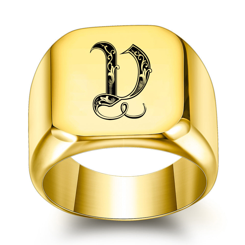 Anillo Clásico con Inicial Noble Oro