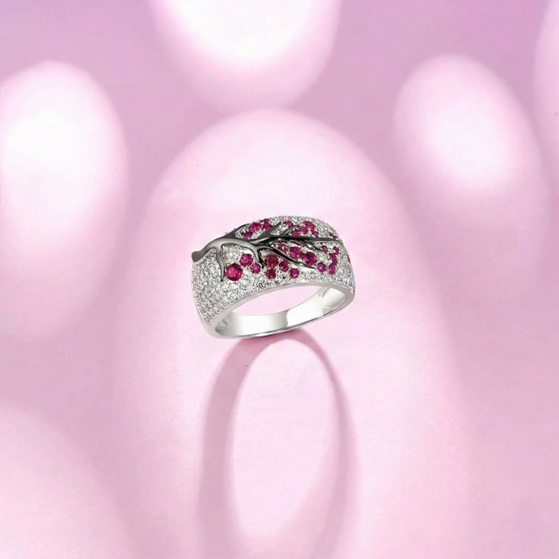 Anillo Árbol de Flores Rubí