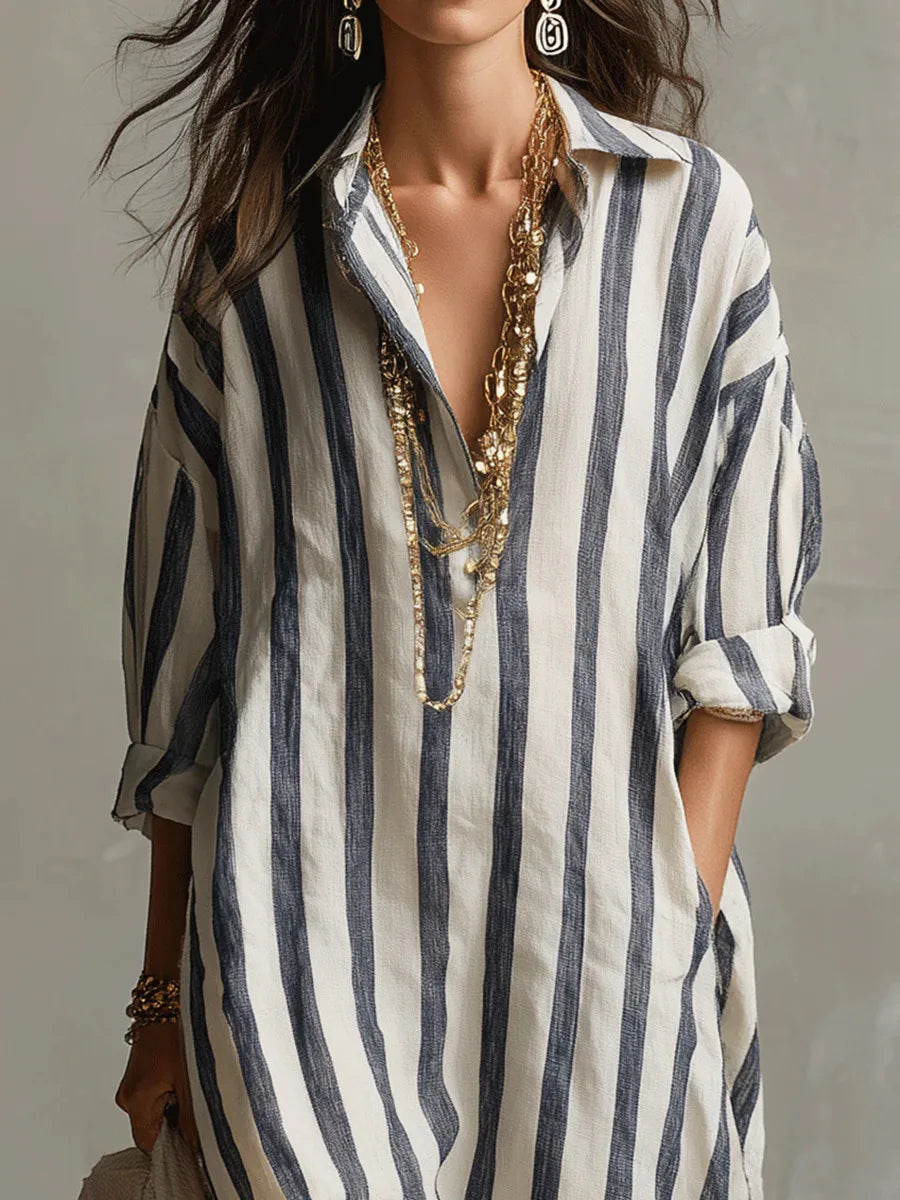 Chloé | Vestido Camisa Largo de Rayas