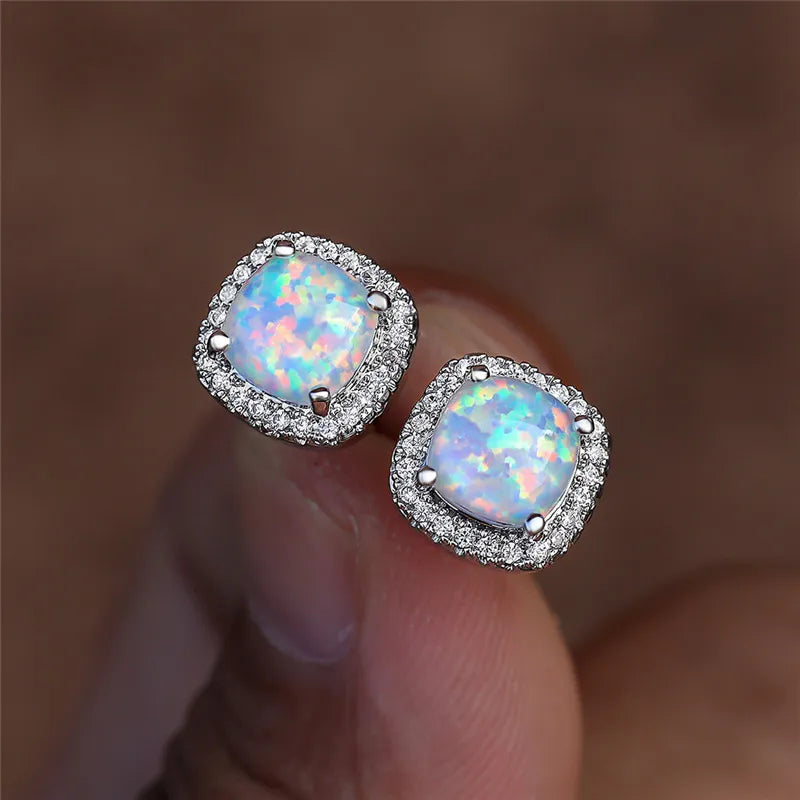 Pendientes Plata con Ópalo de Fuego Blanco