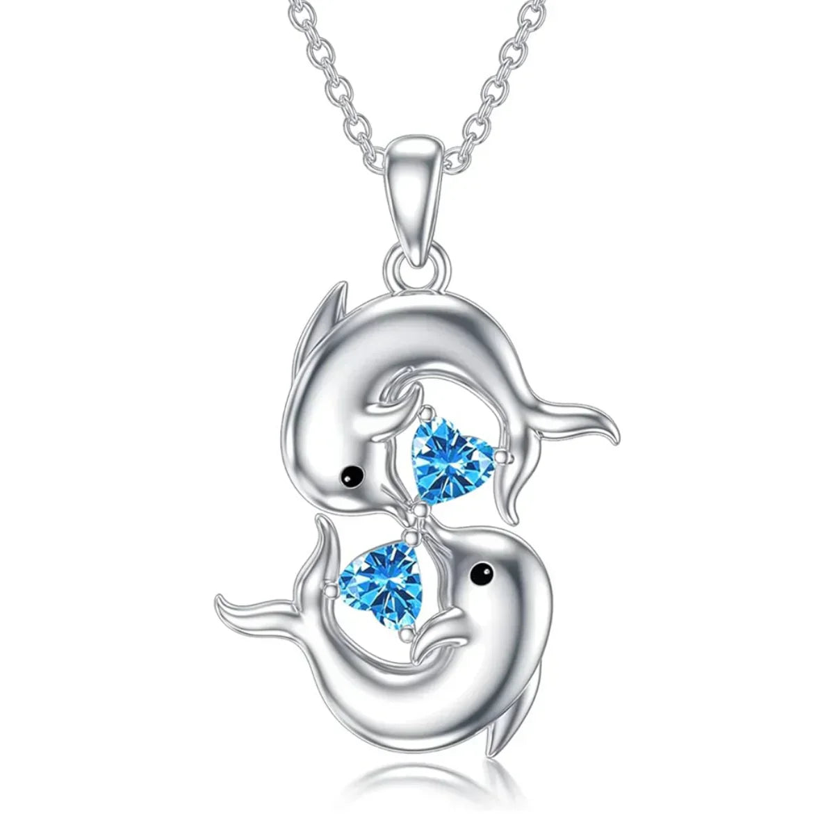 Collar Plata Doble Delfín con Cristal Azul