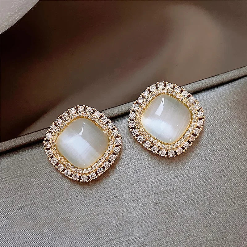 Pendientes Chic Cuadrados Ópalo y Zirconios