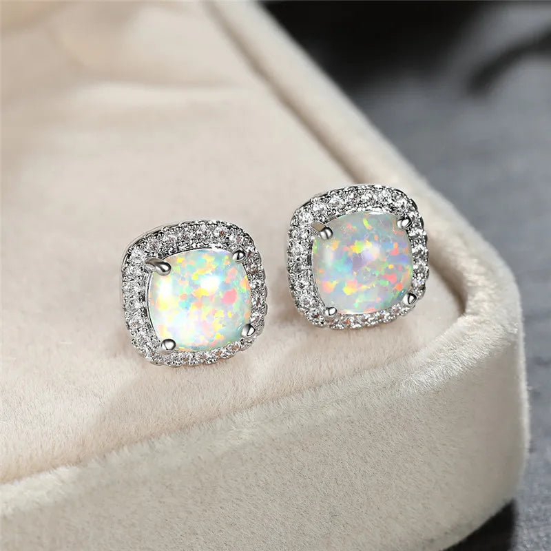 Pendientes Plata con Ópalo de Fuego Blanco
