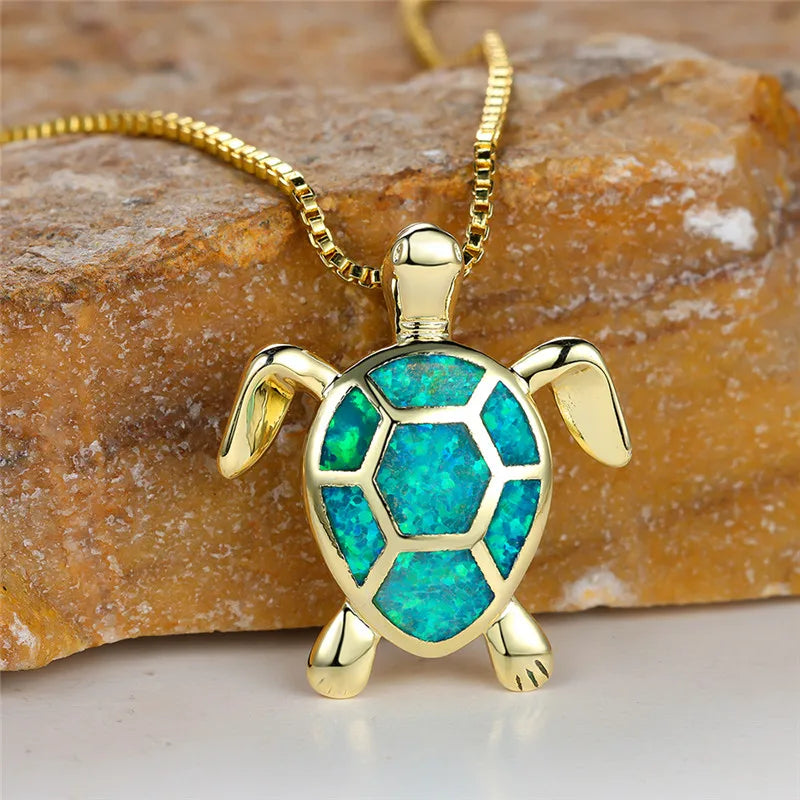 Colgante Tortuga Ópalo de Fuego Verde Vintage Oro