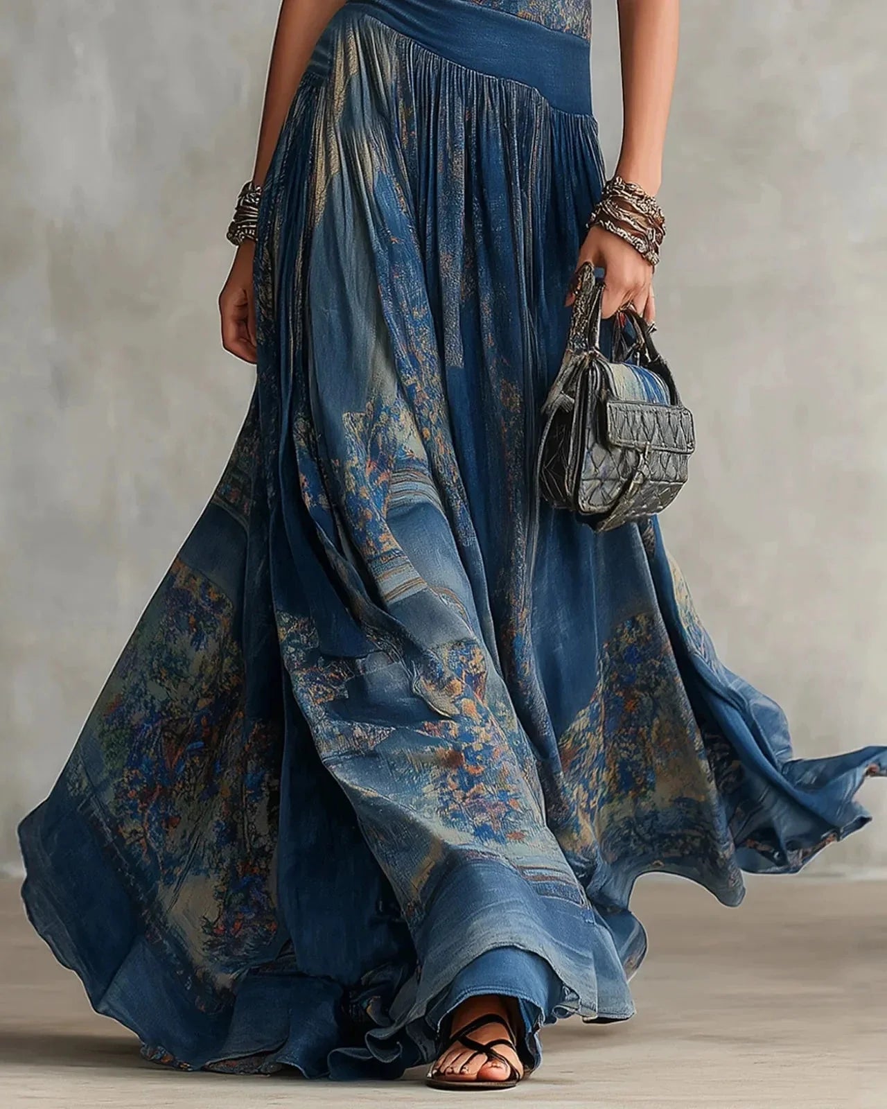 Silvia | Vestido Largo Boho con Estampado Azteca y Falda Evasé