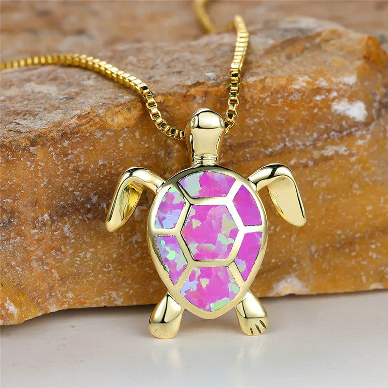 Colgante Tortuga Ópalo de Fuego Verde Vintage Oro