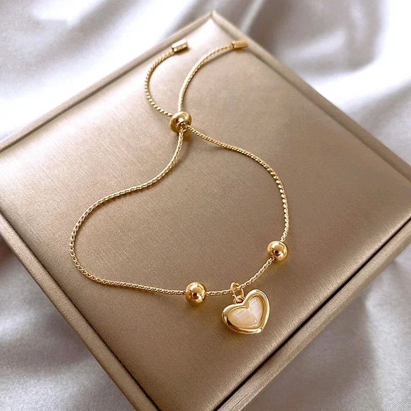 Pulsera Corazón Ópalo Melocotón Chapada en Oro