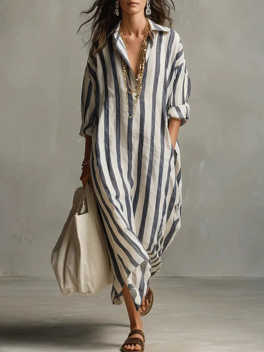Chloé | Vestido Camisa Largo de Rayas