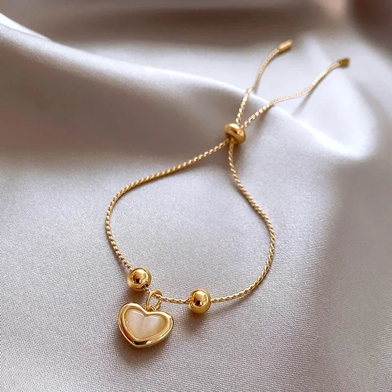 Pulsera Corazón Ópalo Melocotón Chapada en Oro