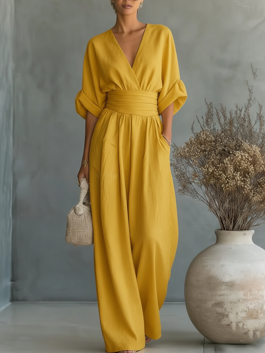 Noe | Tuta elegante con scollo a V e vita alta