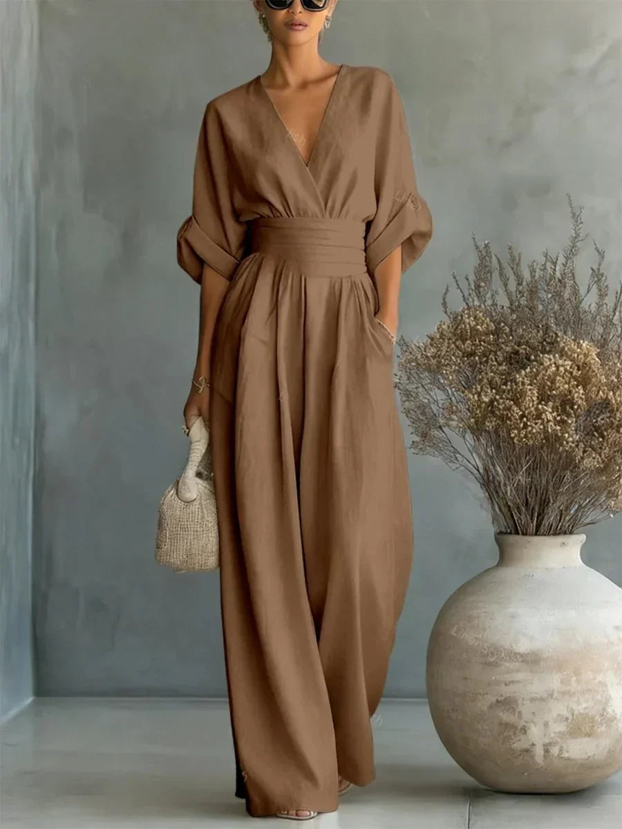 Noe | Tuta elegante con scollo a V e vita alta