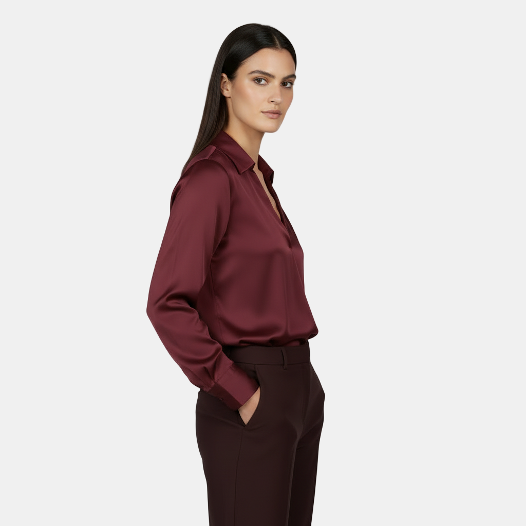 Camicia a maniche lunghe da donna - Scollo a V, elegante